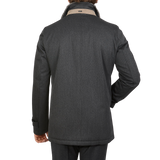 Herno Charcoal Wool Twill Beaver Collar Jacket Back