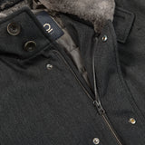 Herno Charcoal Wool Twill Beaver Collar Jacket Open