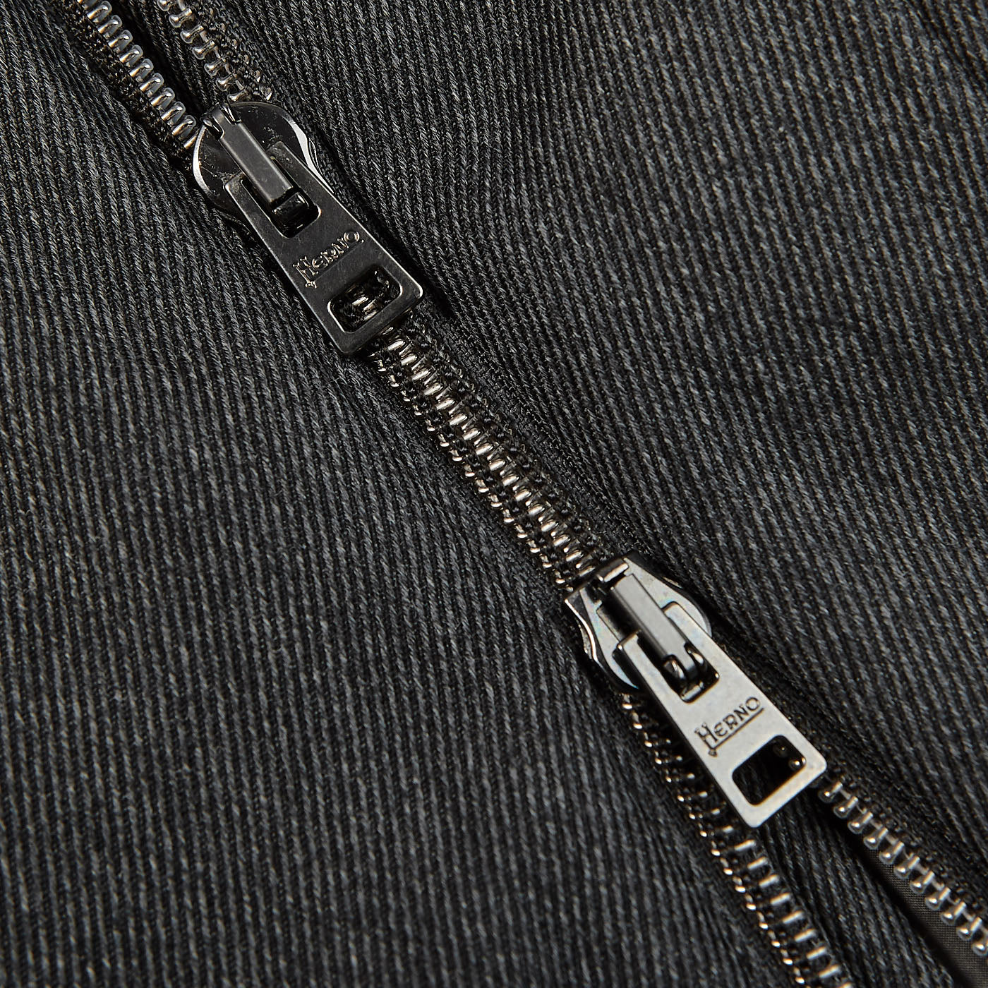Herno Charcoal Wool Twill Beaver Collar Jacket Zippers