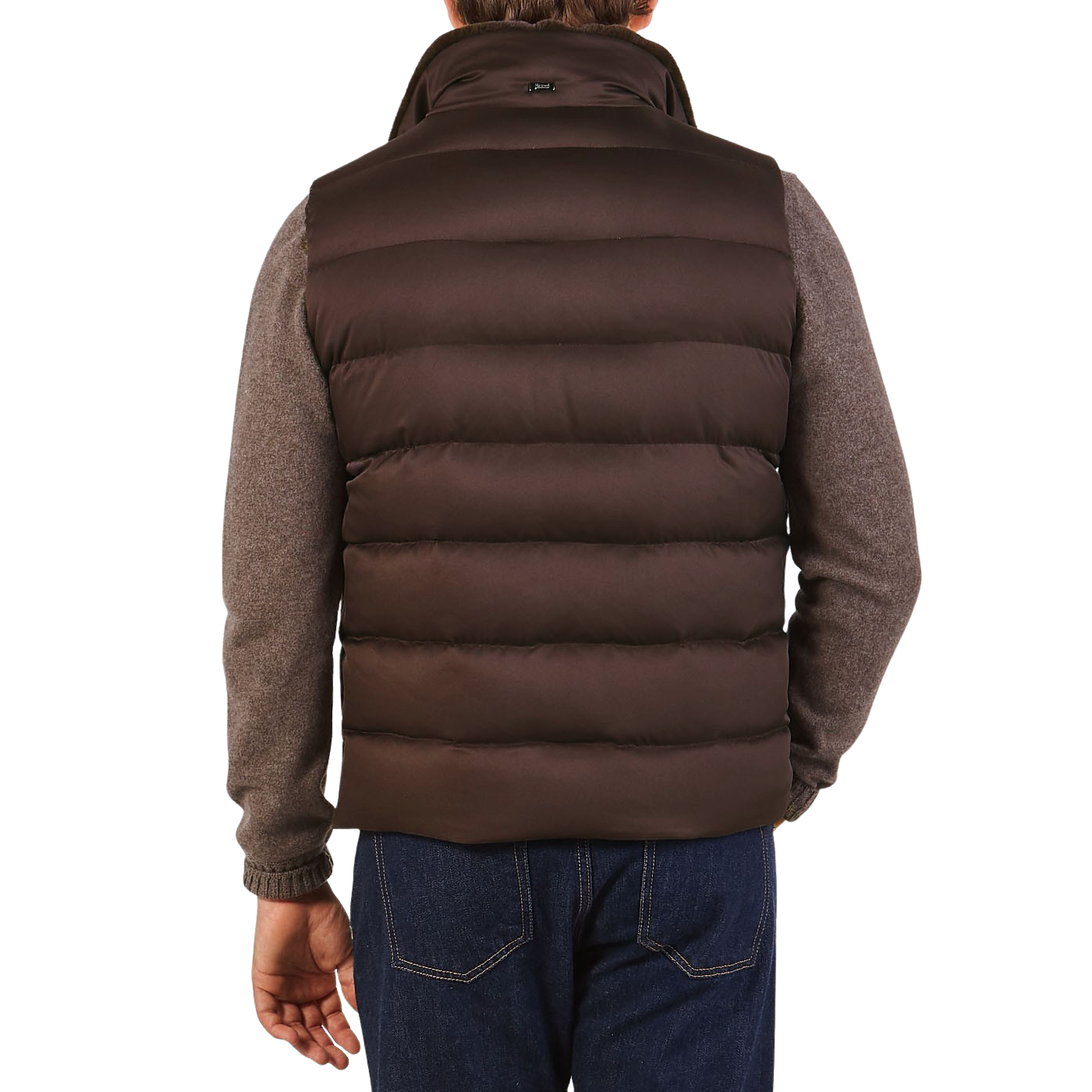 Herno Dark Brown Technical Nylon Polar Tech Gilet Back