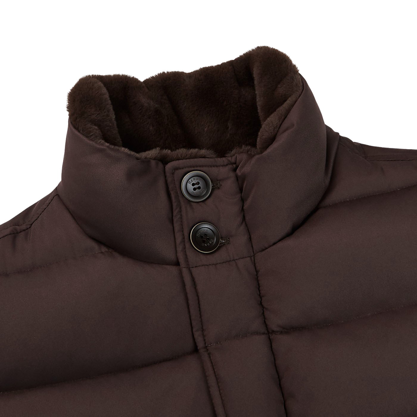 Herno Dark Brown Technical Nylon Polar Tech Gilet Collar