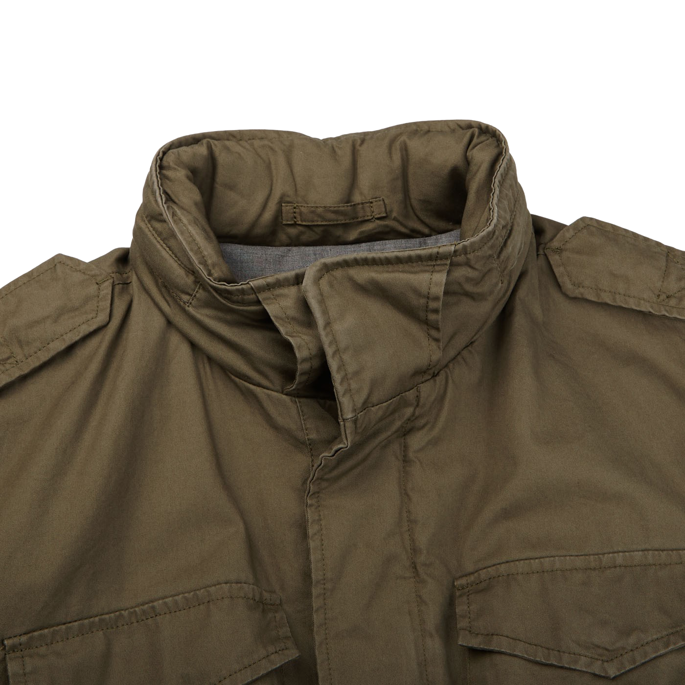 Herno Green Washed Cotton Field Jacket Collar