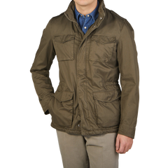 Herno Green Washed Cotton Field Jacket Front