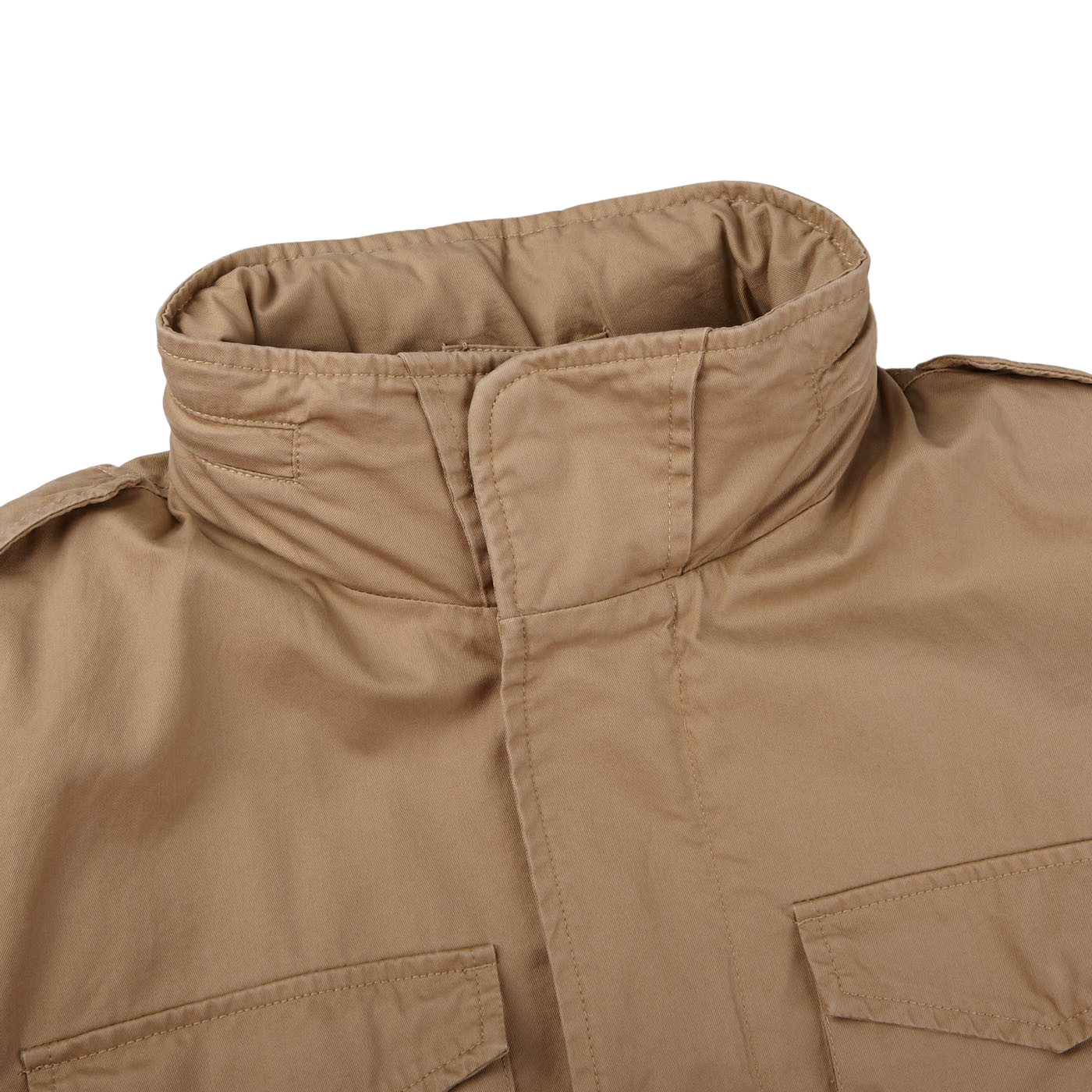 Herno Khaki Washed Cotton Field Jacket Collar