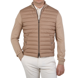 Herno Light Camel Wool Silk Nylon Padded Jacket Front1