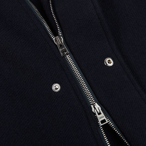 Herno Navy Diagonal Wool Fur Car Coat Zipper