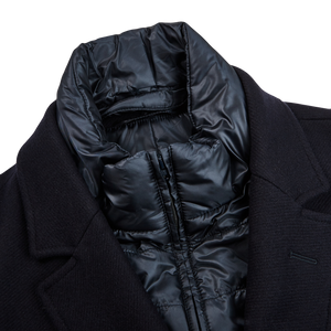 Herno Navy Wool Down Padded Coat Closed