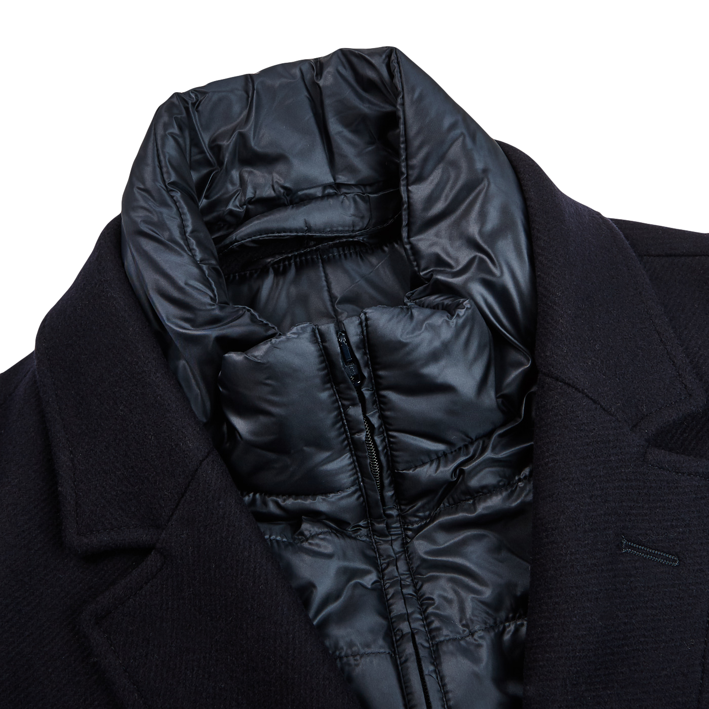 Herno Navy Wool Down Padded Coat Closed