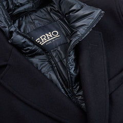 Herno Navy Wool Down Padded Coat Collar