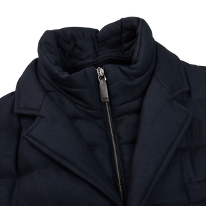 Herno Navy Wool Norfolk Down Padded Blazer Jacket Collar