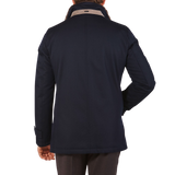 Herno Navy Wool Twill Beaver Collar Jacket Back