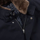 Herno Navy Wool Twill Beaver Collar Jacket Collar