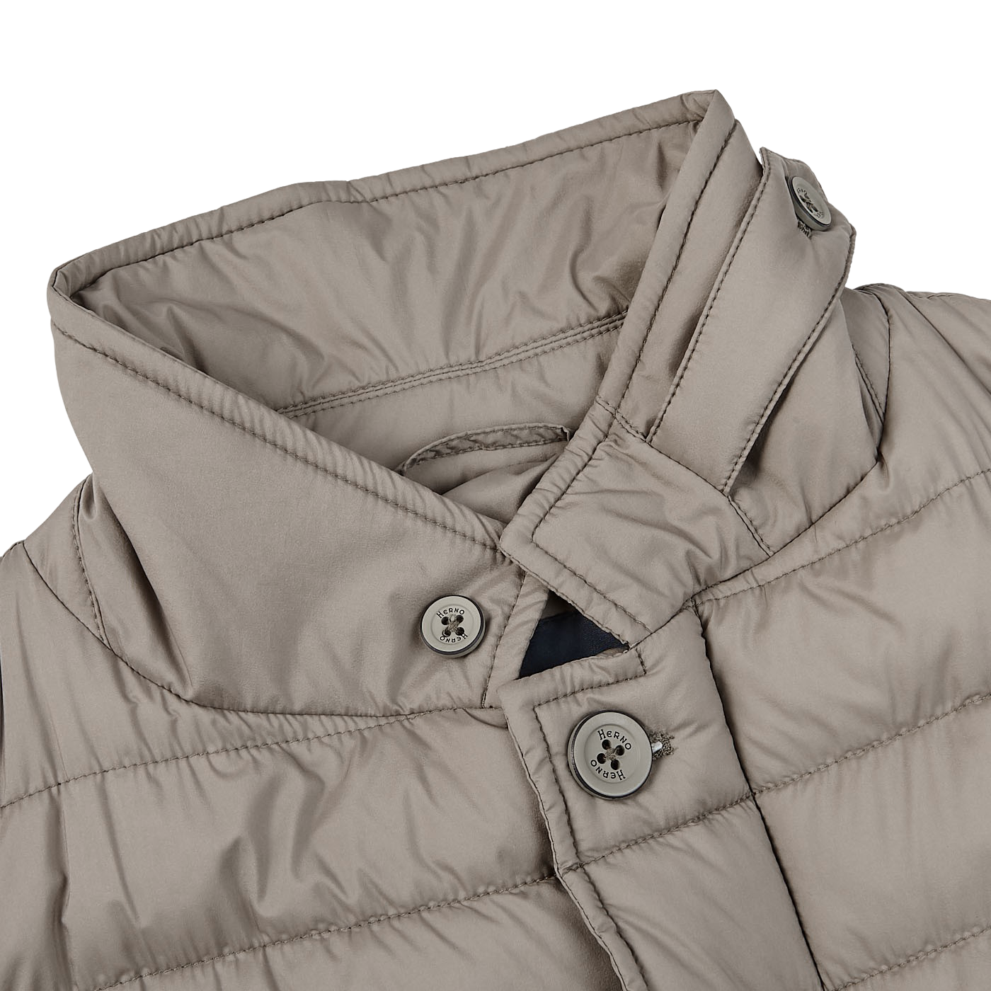 Herno Taupe Grey Legend Technical Down Jacket Collar