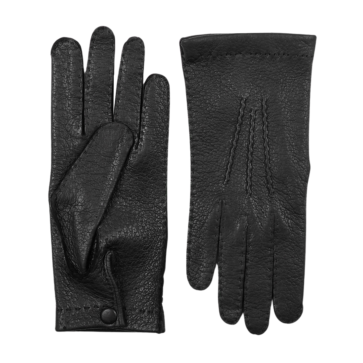 Hestra Black Peccary Unlined Palm Button Gloves Closed