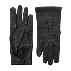 Hestra Black Peccary Unlined Palm Button Gloves Closed