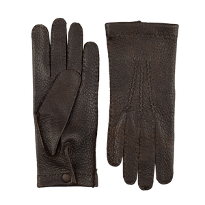 Hestra Espresso Peccary Unlined Palm Button Gloves Closed