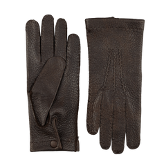 Hestra Espresso Peccary Unlined Palm Button Gloves Closed