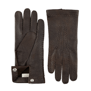 Hestra Espresso Peccary Unlined Palm Button Gloves Open