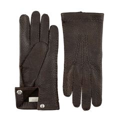 Hestra Espresso Peccary Unlined Palm Button Gloves Open