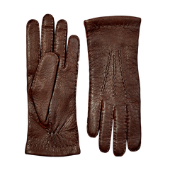 A pair of longlasting Hestra Siena Cashmere Lined Peccary Handsewn Gloves.