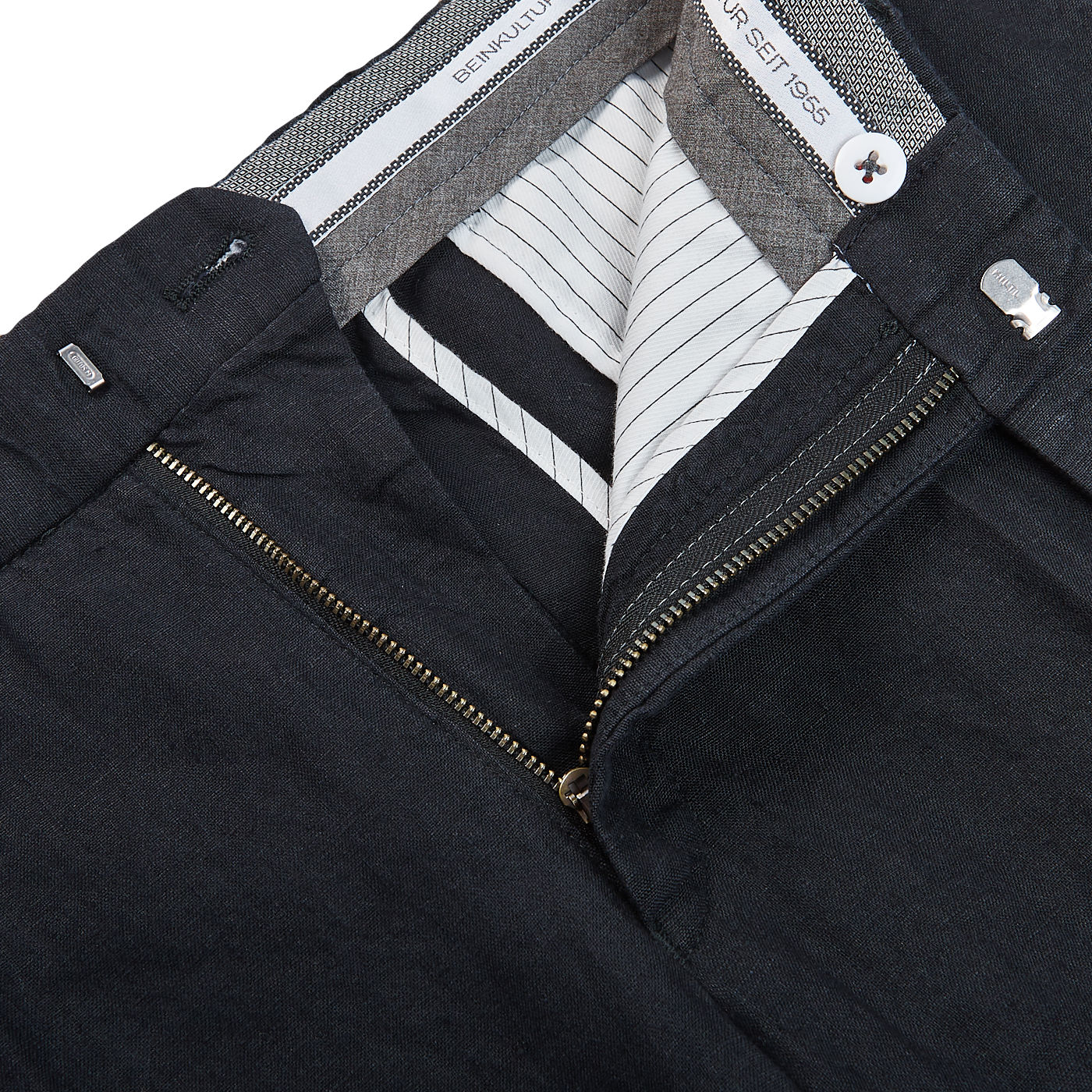 Hiltl Black Washed Linen Regular Fit Chinos Zipper