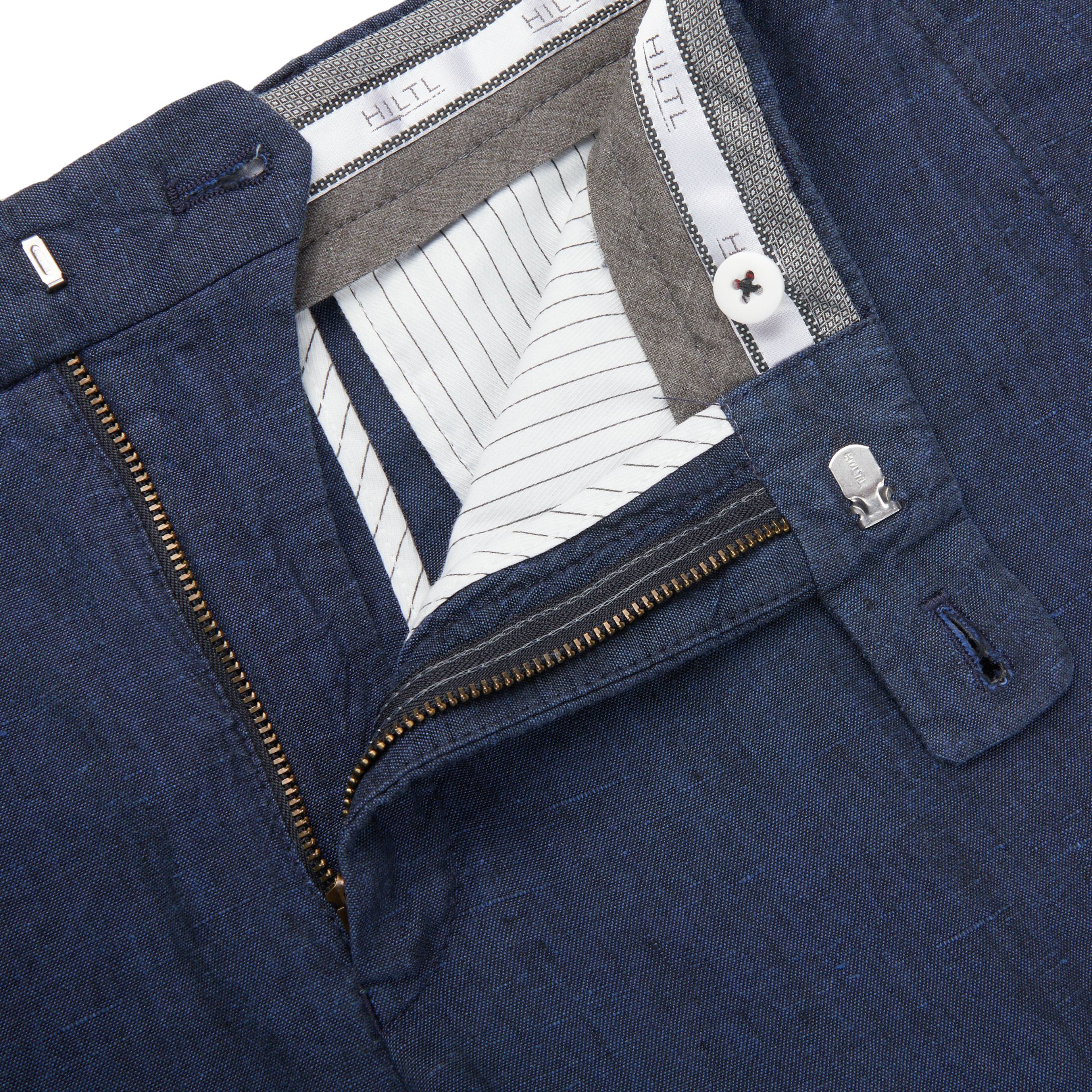 Hiltl Blue Washed Linen Regular Fit Chinos Zipper