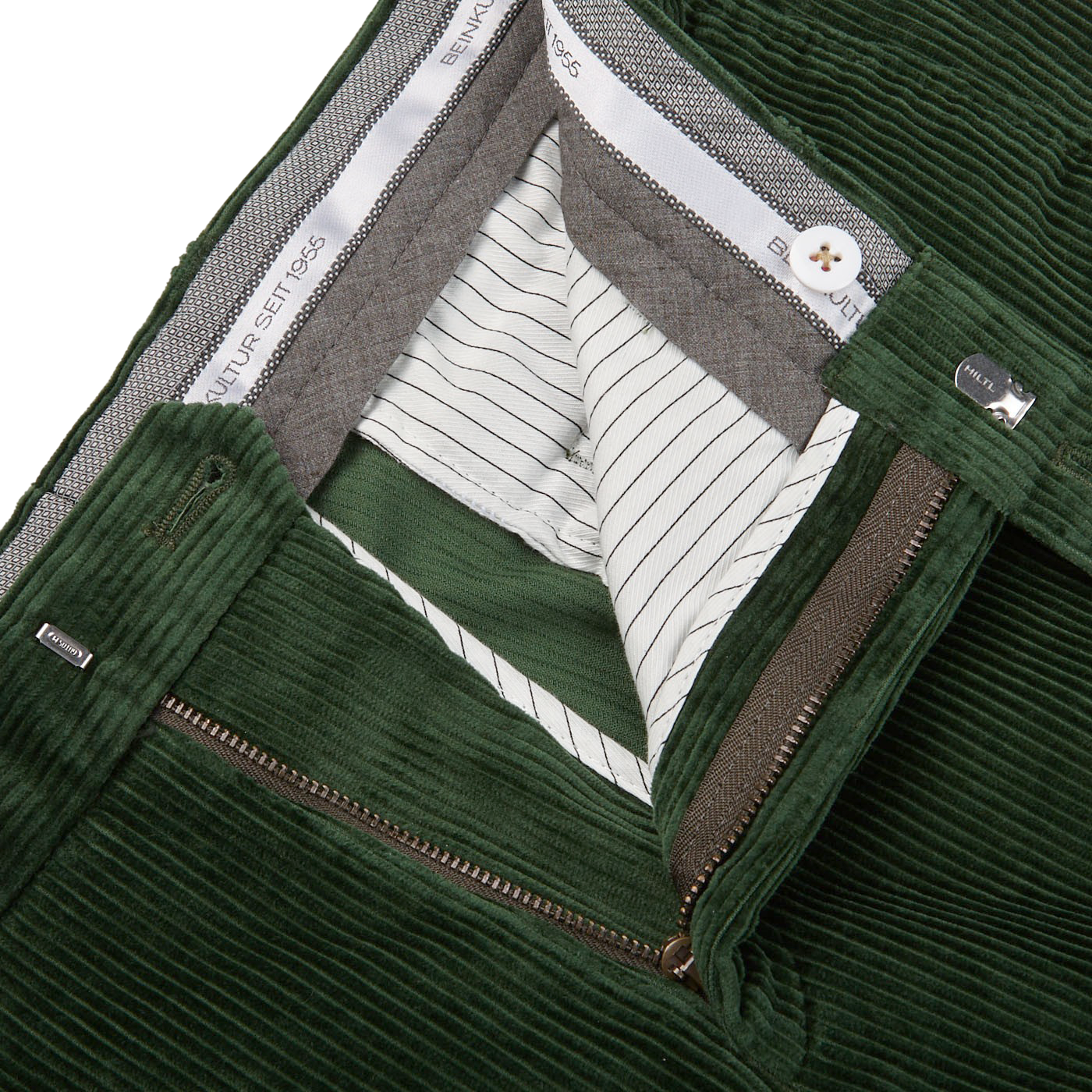 Hiltl Green Cotton Corduroy Regular Fit Chinos Zipper