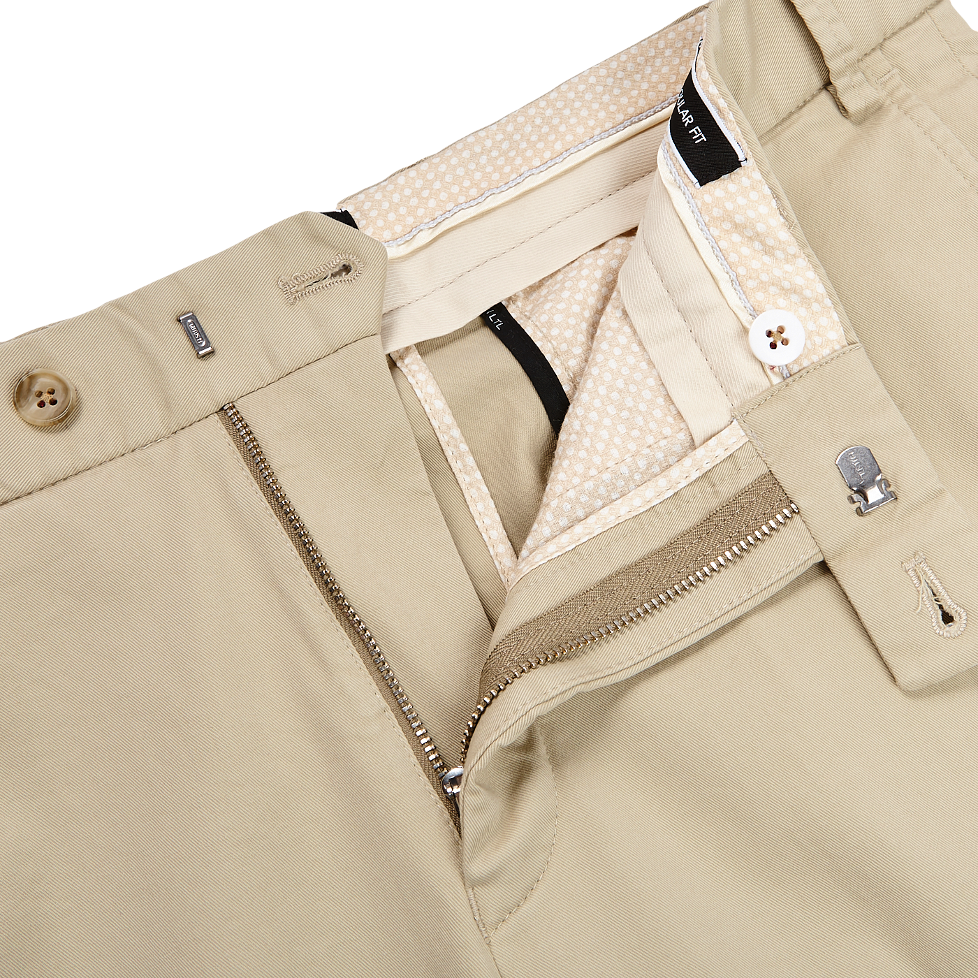 Hiltl Khaki Cotton Stretch Regular Chinos Zipper New