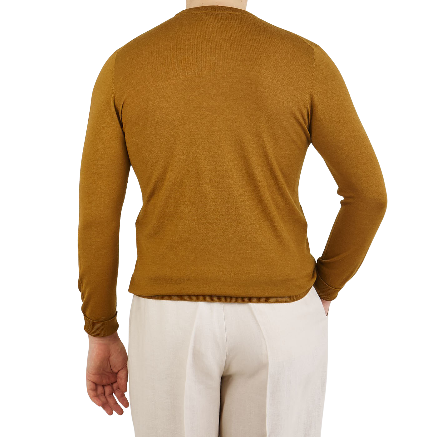 Johnstons of Elgin Mustard Yellow Cashmere Silk Crew Neck Back