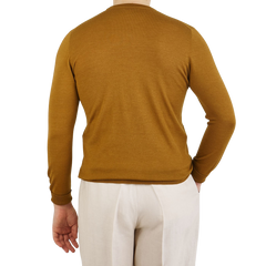 Johnstons of Elgin Mustard Yellow Cashmere Silk Crew Neck Back