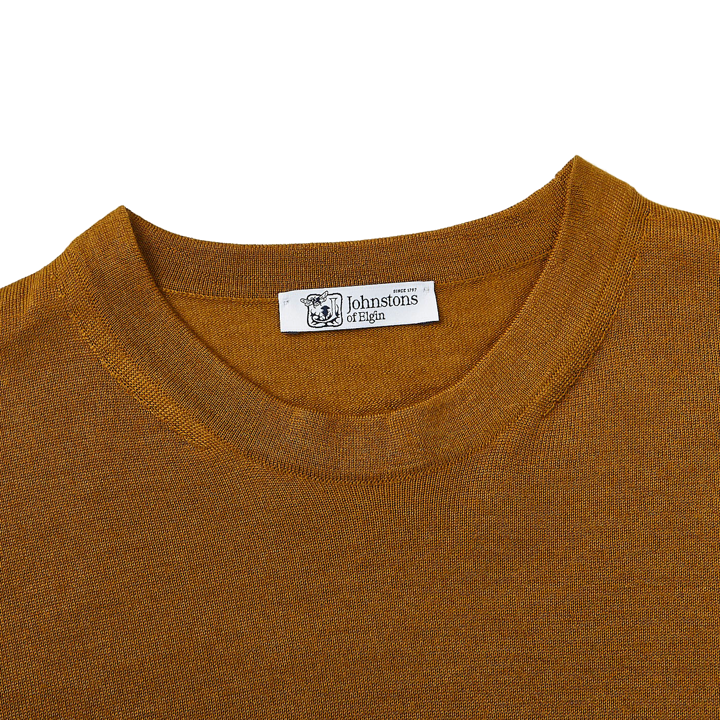 Johnstons of Elgin Mustard Yellow Cashmere Silk Crew Neck Collar