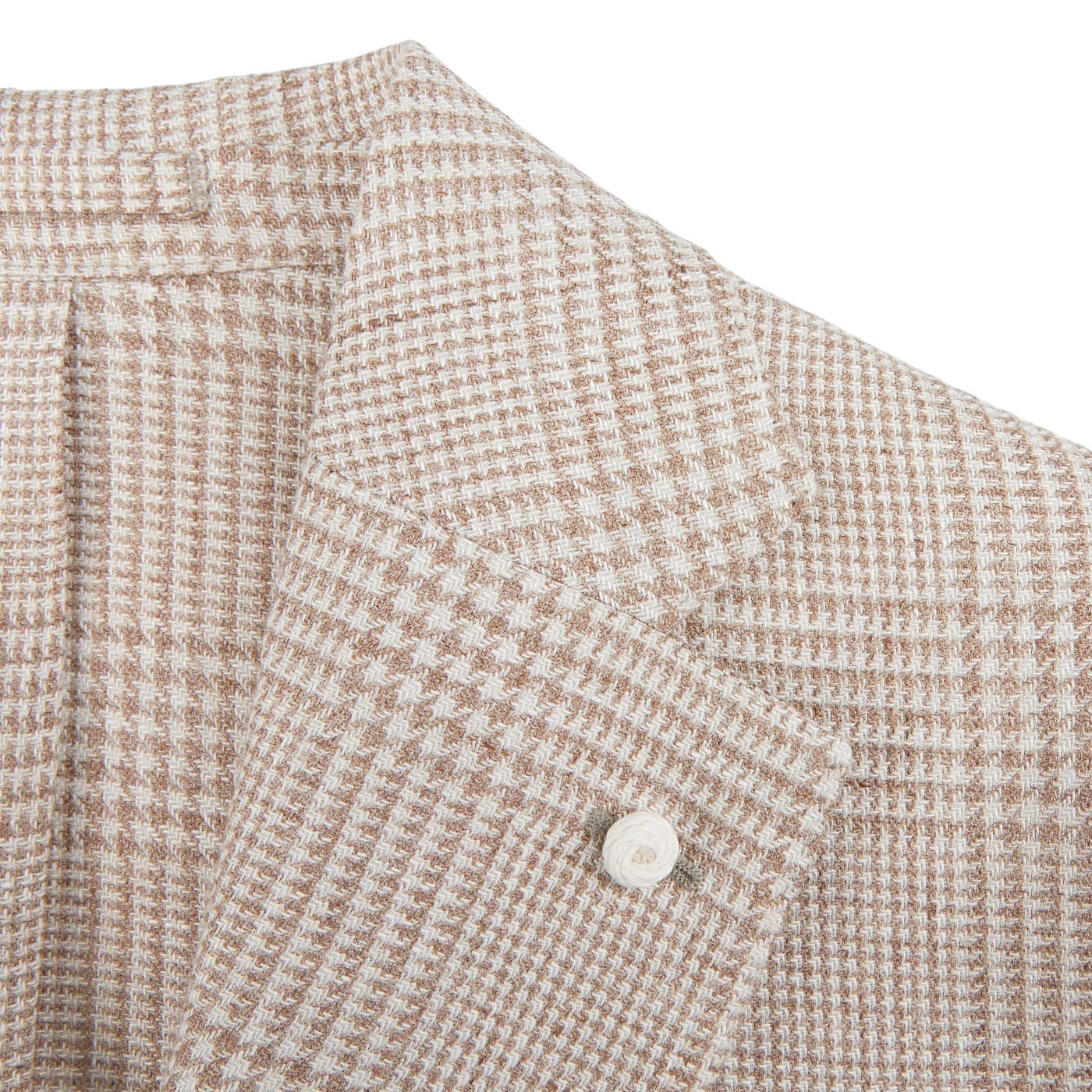 Luigi Bianchi Cream Beige Checked Linen Wool Blazer Lapel