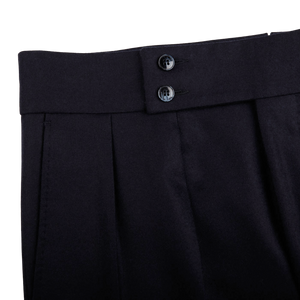 Luigi Bianchi Navy Wool Flannel Pleated Trousers Edge