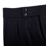 Luigi Bianchi Navy Wool Flannel Pleated Trousers Edge