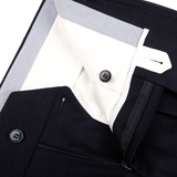 Luigi Bianchi Navy Wool Flannel Pleated Trousers Zipper