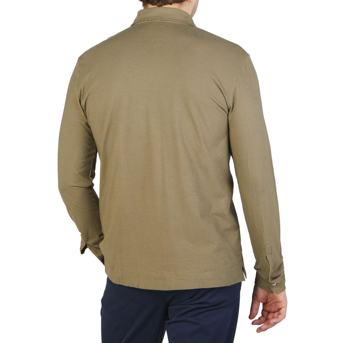 Massimo Alba Green Cotton Jersey Ischia LS Polo Shirt Back