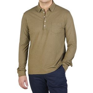 Massimo Alba Green Cotton Jersey Ischia LS Polo Shirt Front