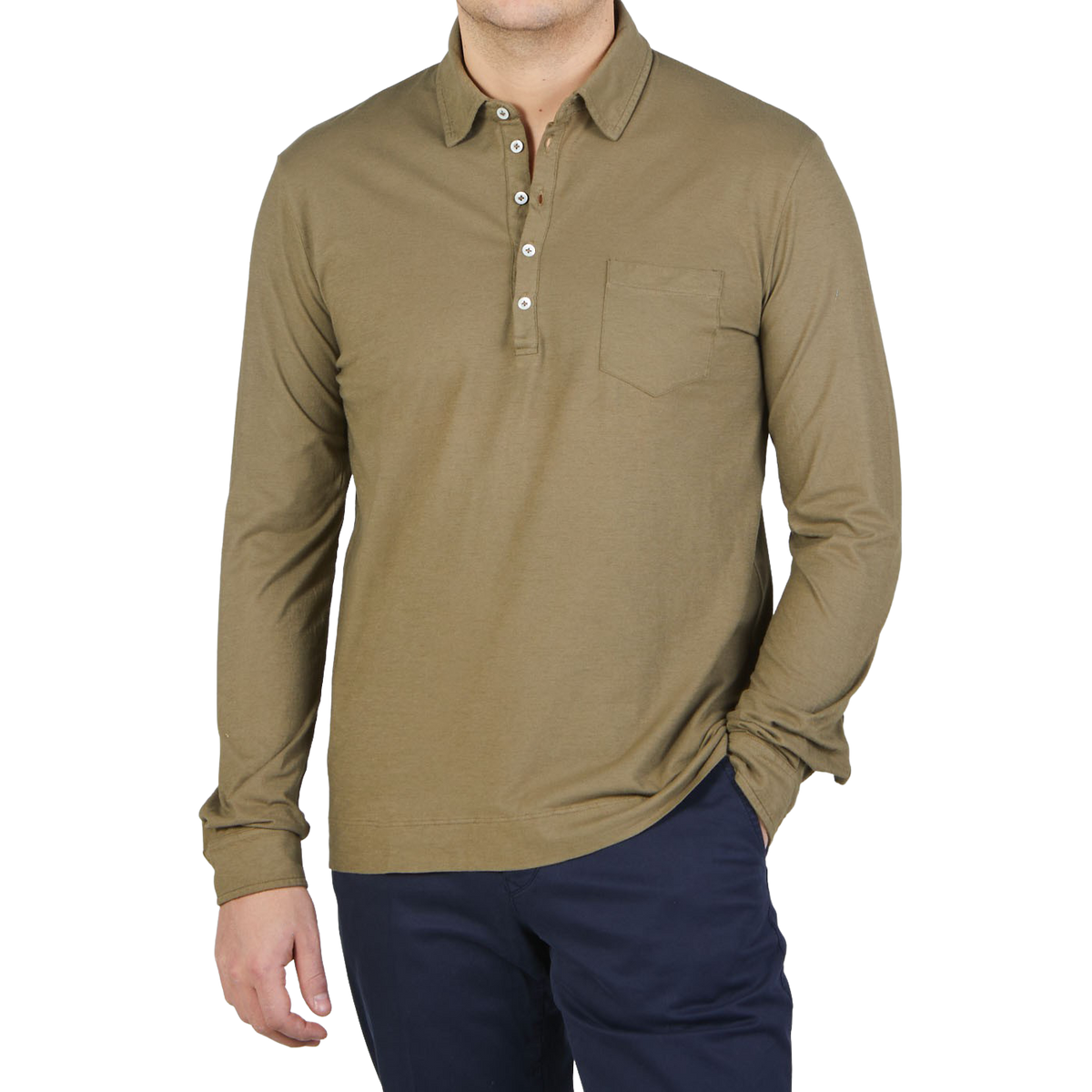 Massimo Alba Green Cotton Jersey Ischia LS Polo Shirt Front