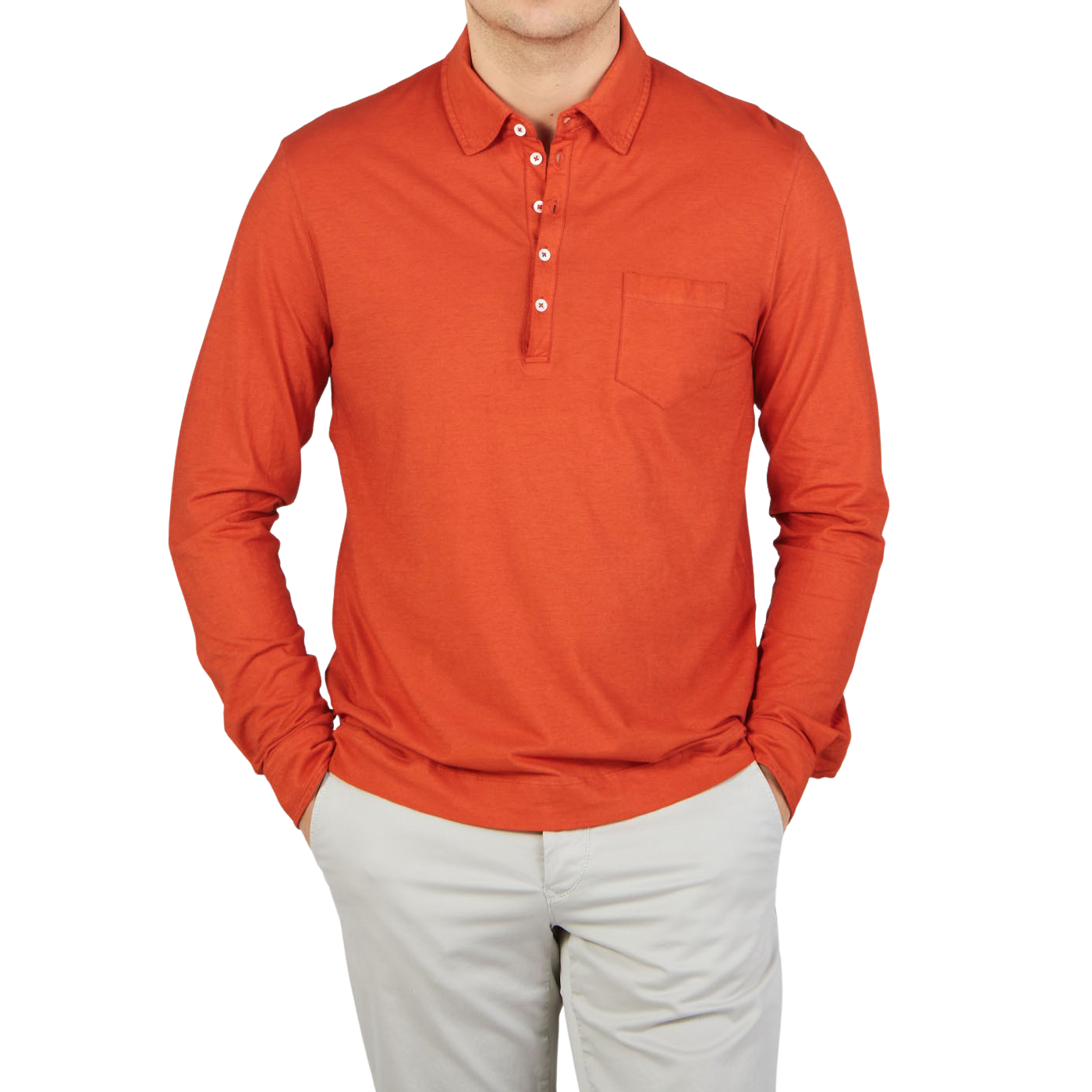 Massimo Alba Orange Cotton Jersey Ischia LS Polo Shirt Front1