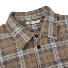 Maurizio Baldassari Beige Grey Checked Baby Alpaca Wool Overshirt Collar