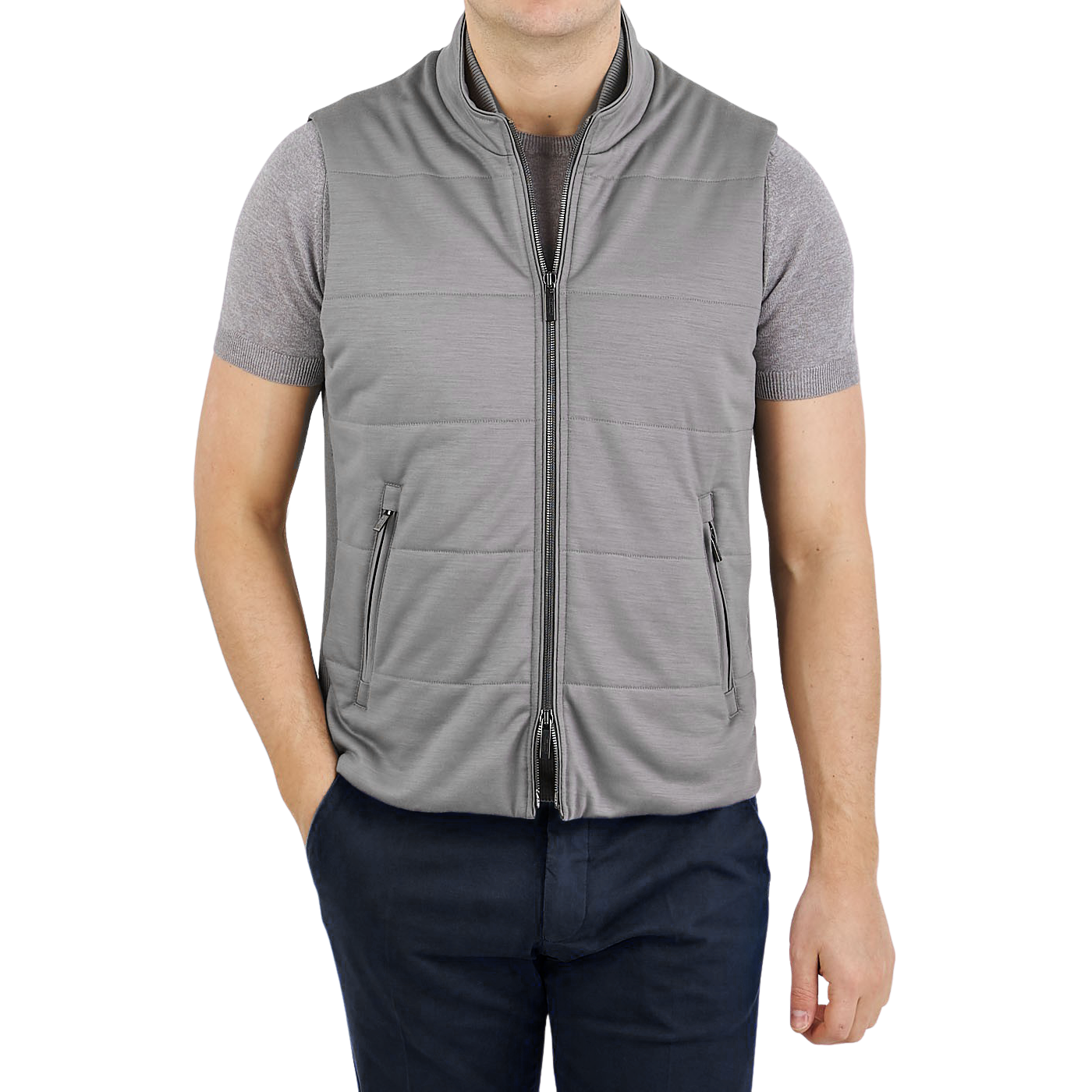 Maurizio Baldassari Grey Wool Loro Piana Storm System Gilet Front