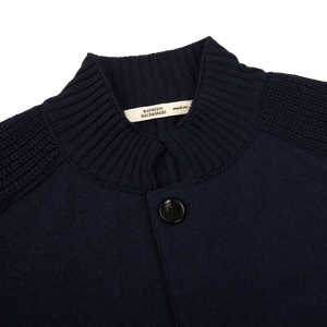Maurizio Baldassari Navy Blue Felted Knit Wool Jacket Collar