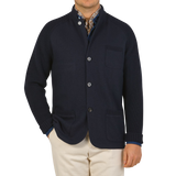 Maurizio Baldassari Navy Blue Felted Knit Wool Jacket Front