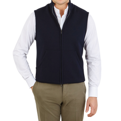 Maurizio Baldassari Navy Blue Knitted Virgin Wool Gilet Front