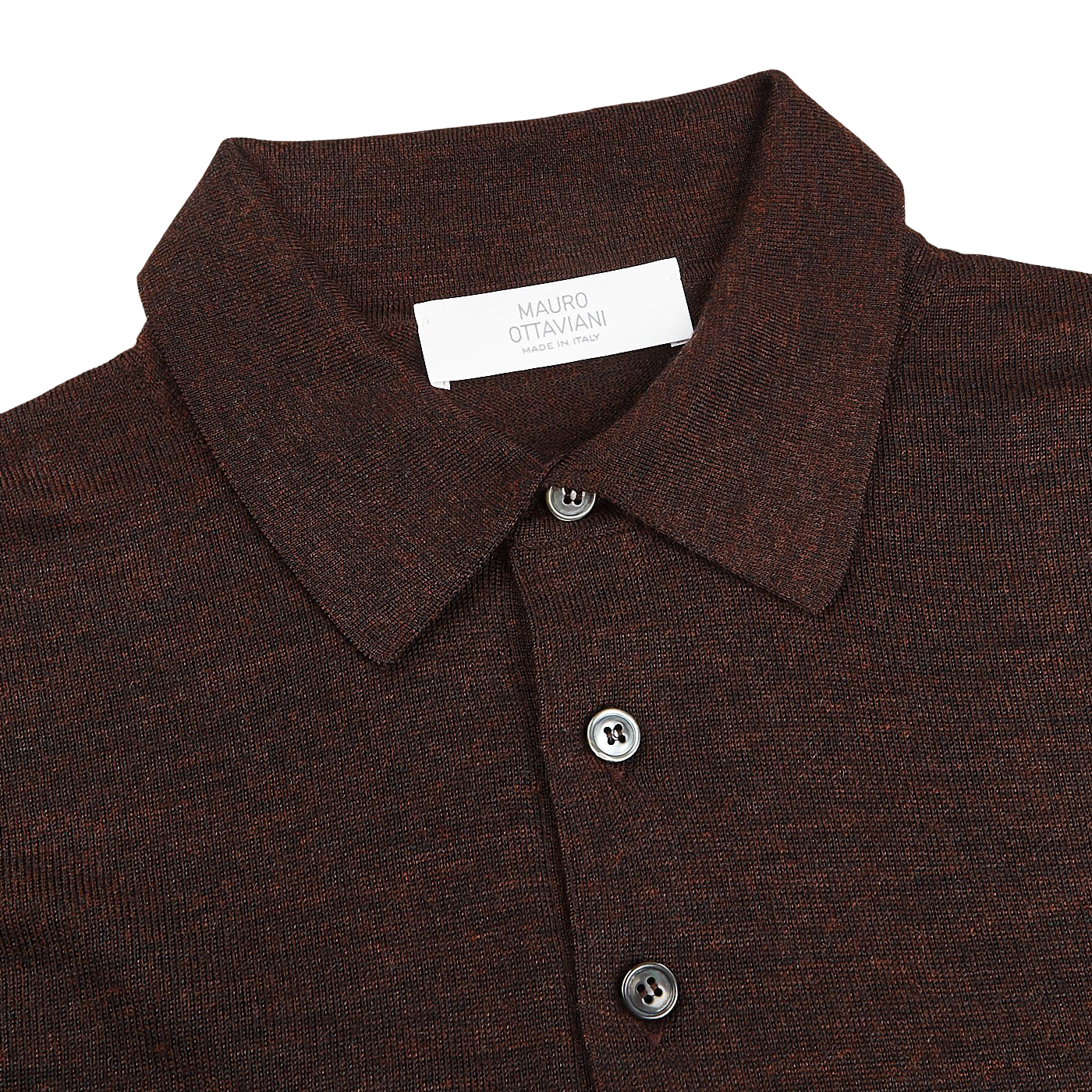 Mauro Ottaviani Brown Melange 16 Gauge Merino Wool Polo Shirt Collar