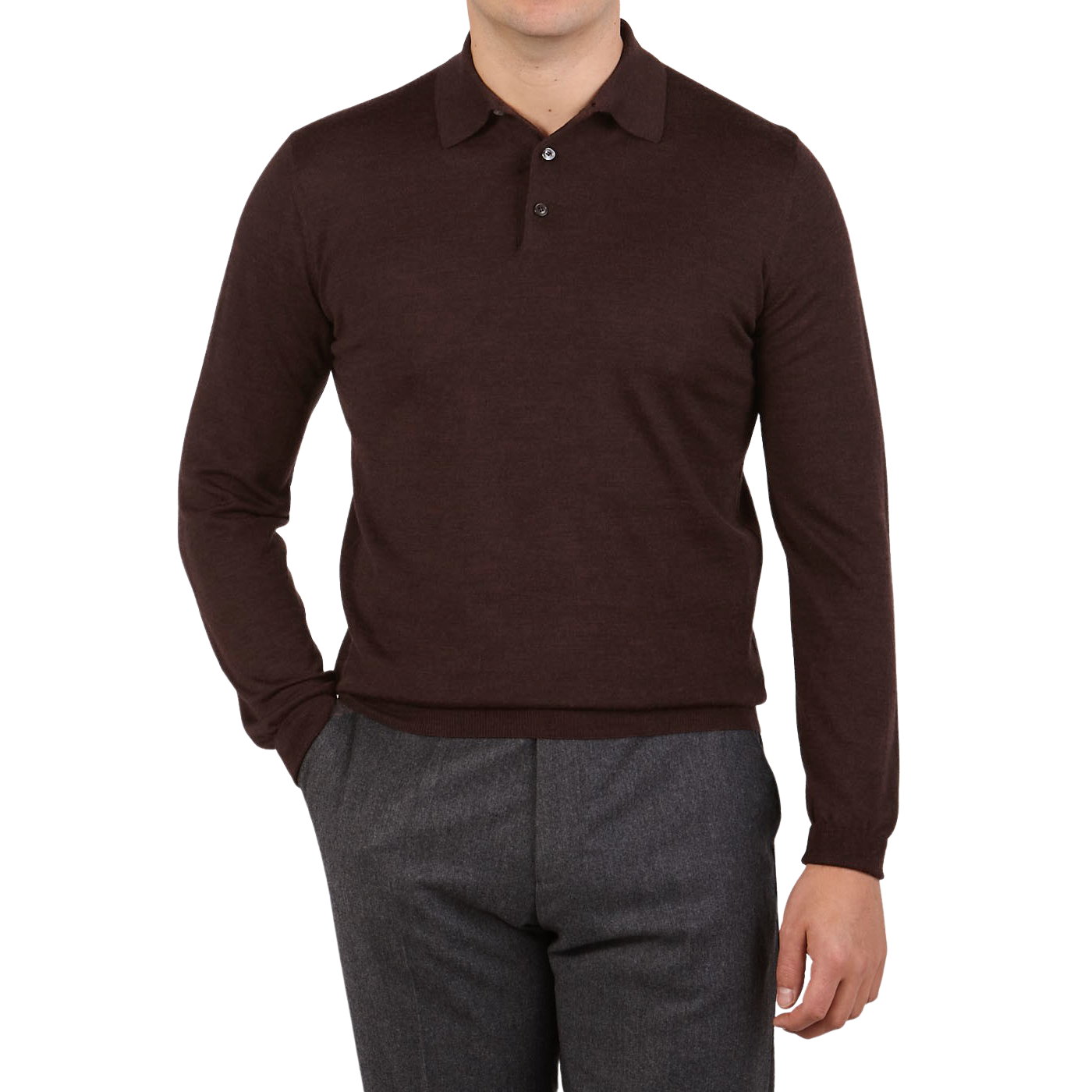 Mauro Ottaviani | Brown Melange 16 Gauge Merino Wool Polo Shirt