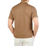 Mauro Ottaviani Cinnamon Brown Washed Linen Polo Shirt Back1