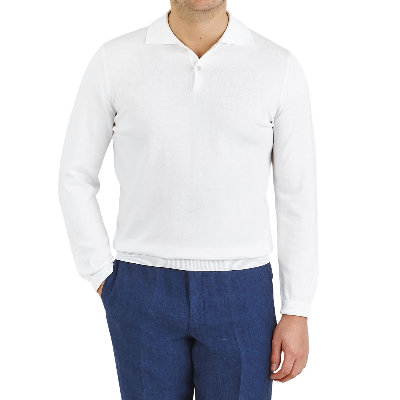 Mauro Ottaviani Clear White Cotton Long Sleeve Polo Shirt Front