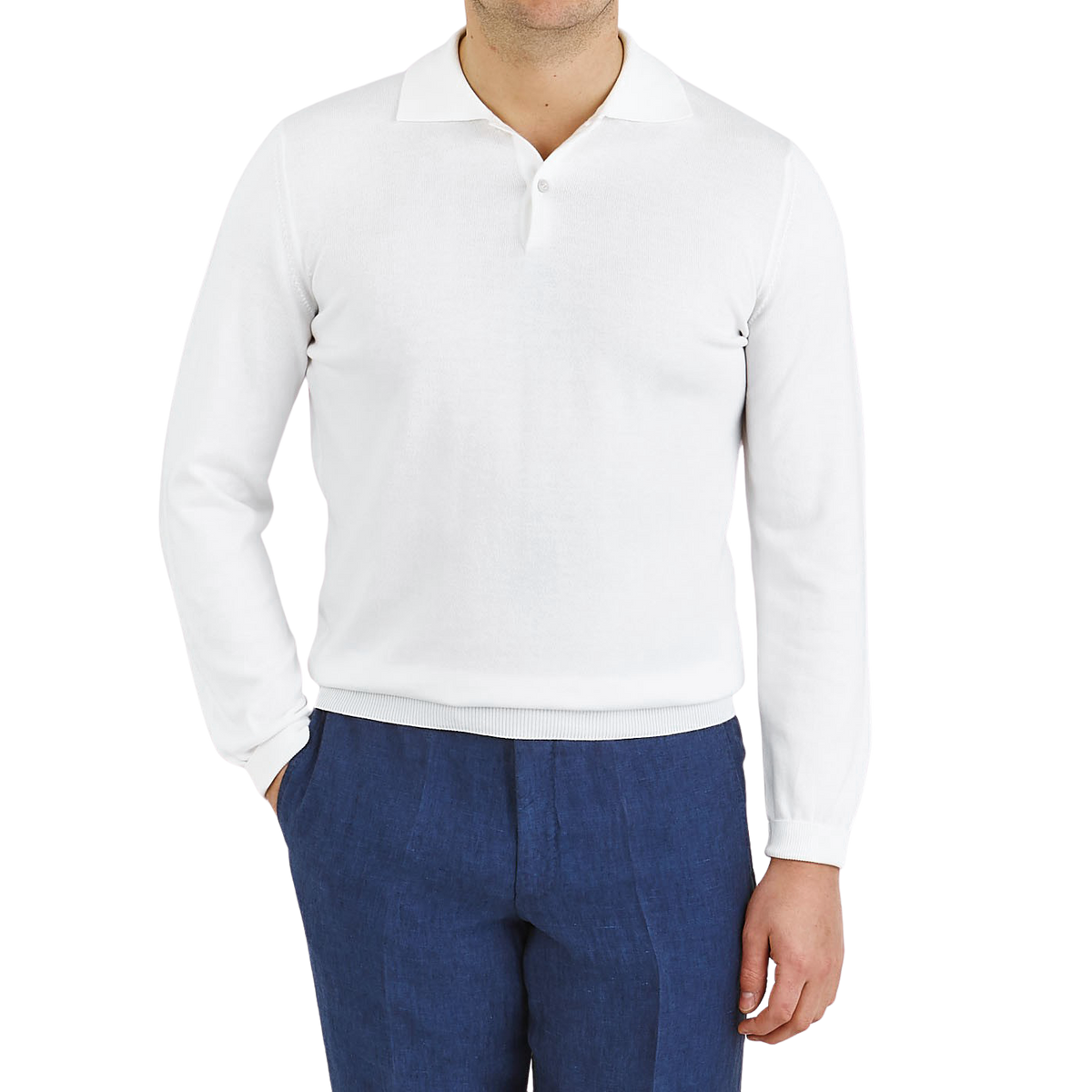 Mauro Ottaviani Clear White Cotton Long Sleeve Polo Shirt Front