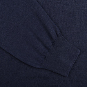 Mauro Ottaviani Dark Blue 16 Gauge Merino Wool Polo Shirt Cuff